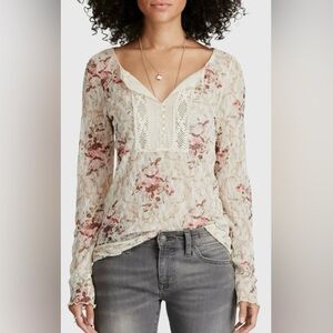 Denim & Supply Ralph Lauren Ivory Pink Floral Lace Henley Top Sz XL